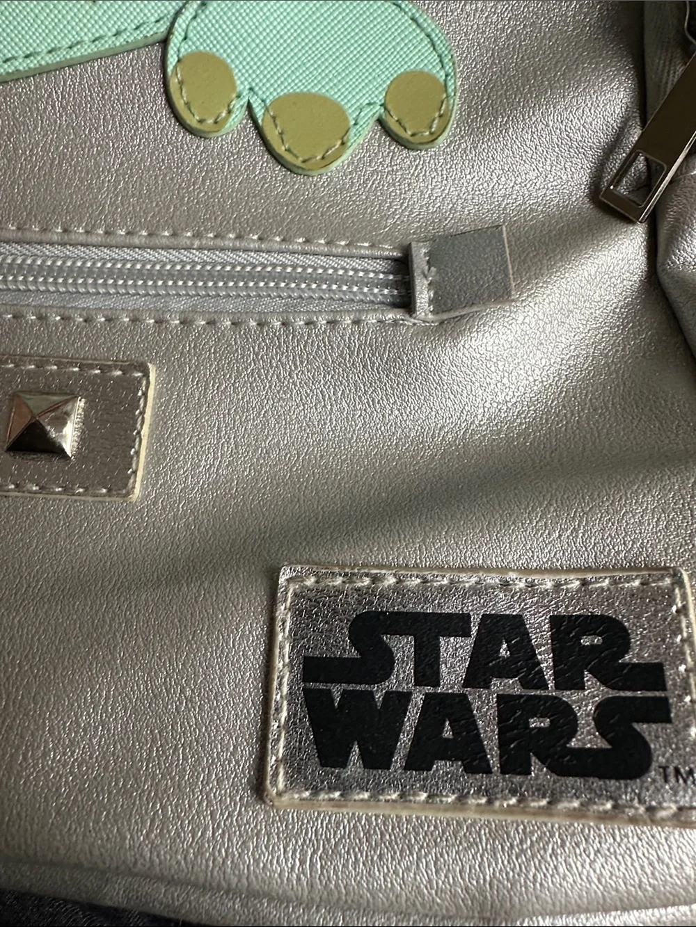 Star Wars Silver Kids Backpack with Green Grogu Face